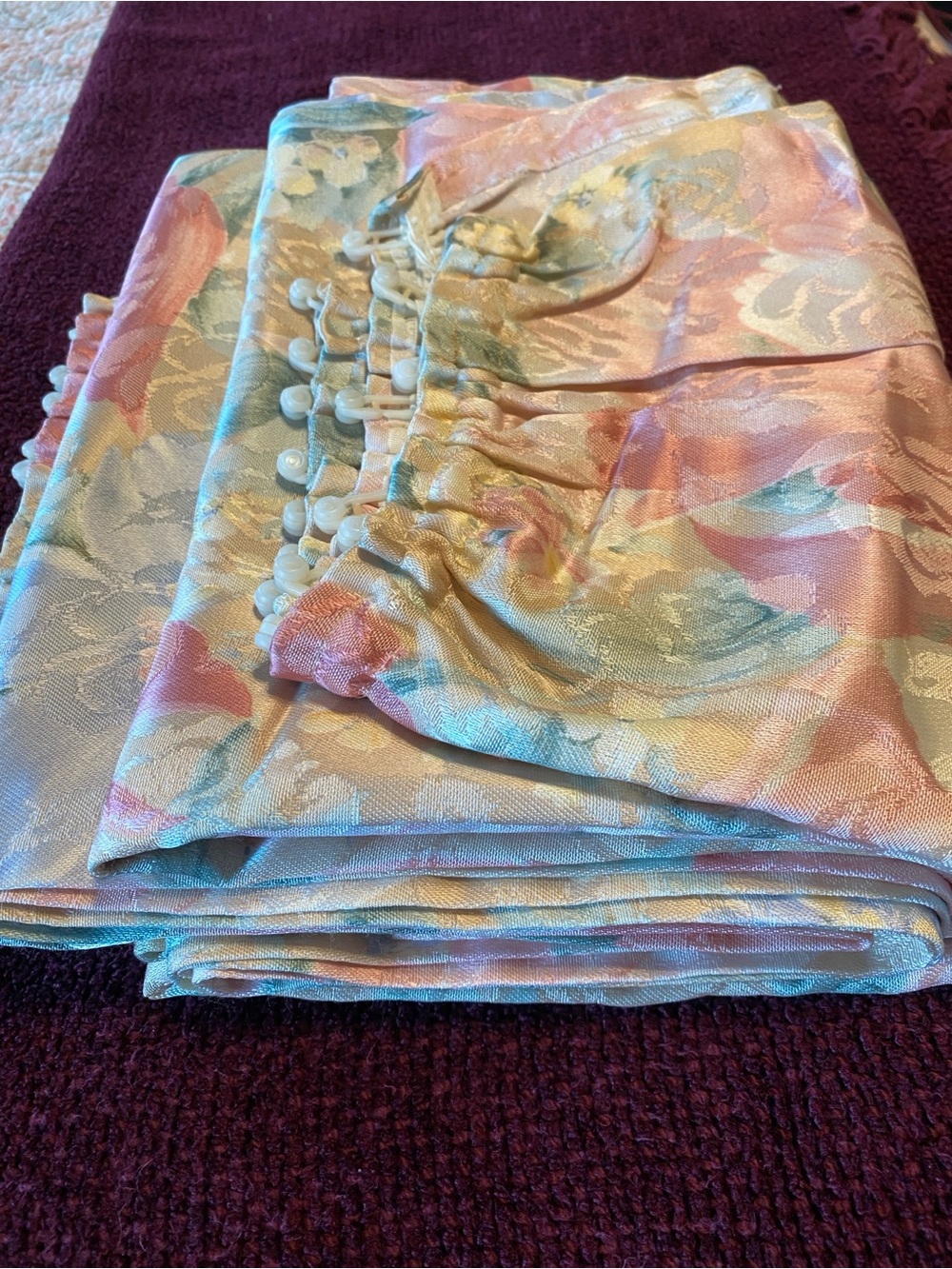 Luxury Floral Jacquard Curtains- Pastel Pink & Cream